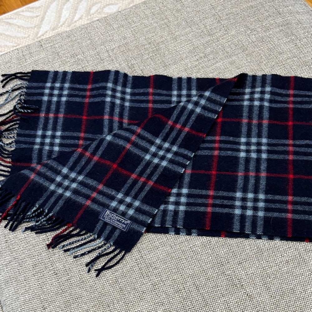 Burberry Dark Blue and Red Plaid Scarf